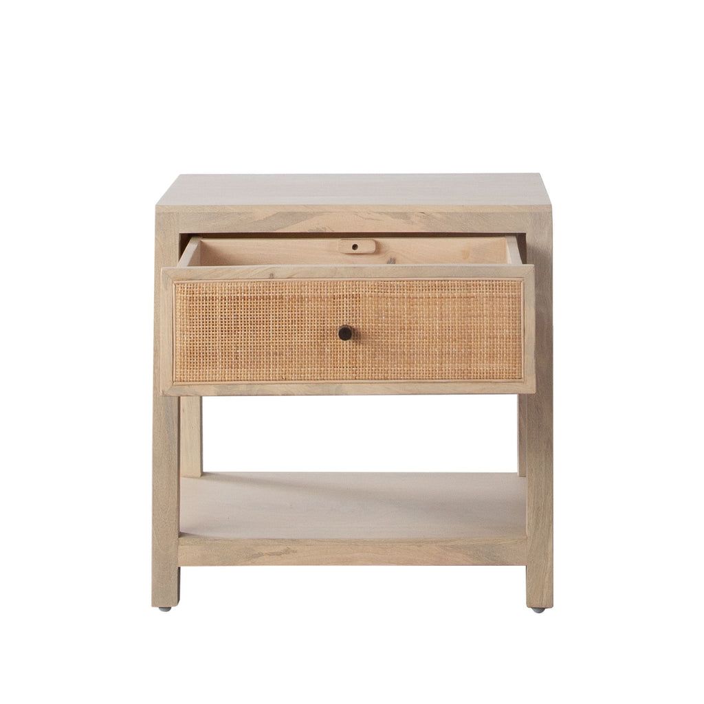 Sadler 1-Drawer Solid Mango Wood Accent Table in Natural Finish w/ Cane Door Fronts by Diamond Sofa