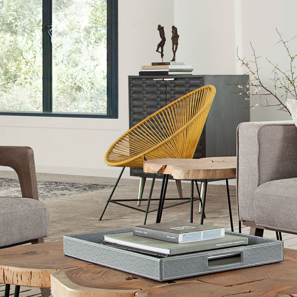 Sativa 2-Pack Accent Chair in Orange Rope w/ Black Iron Rod Frame by Diamond Sofa - styled in a staged room by Center Stage Home Design