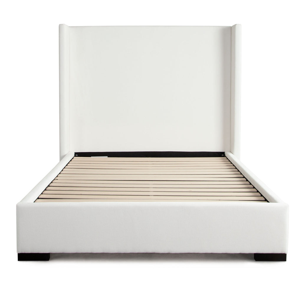Seattle Queen Bed w/ Wing Accents and Mattress Platform in White Performance Fabric by Diamond Sofa
