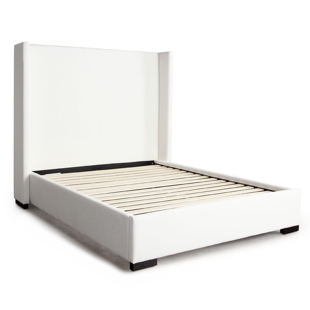 Seattle Queen Bed w/ Wing Accents and Mattress Platform in White Performance Fabric by Diamond Sofa