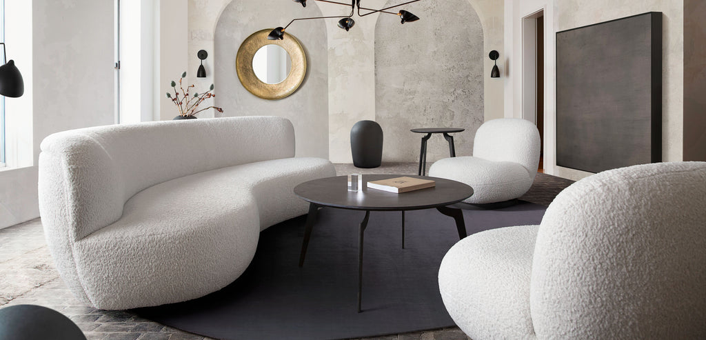 Simone Swivel Accent Chair in White Faux Sheepskin Fabric by Diamond Sofa - styled in a staged room by Center Stage Home Design