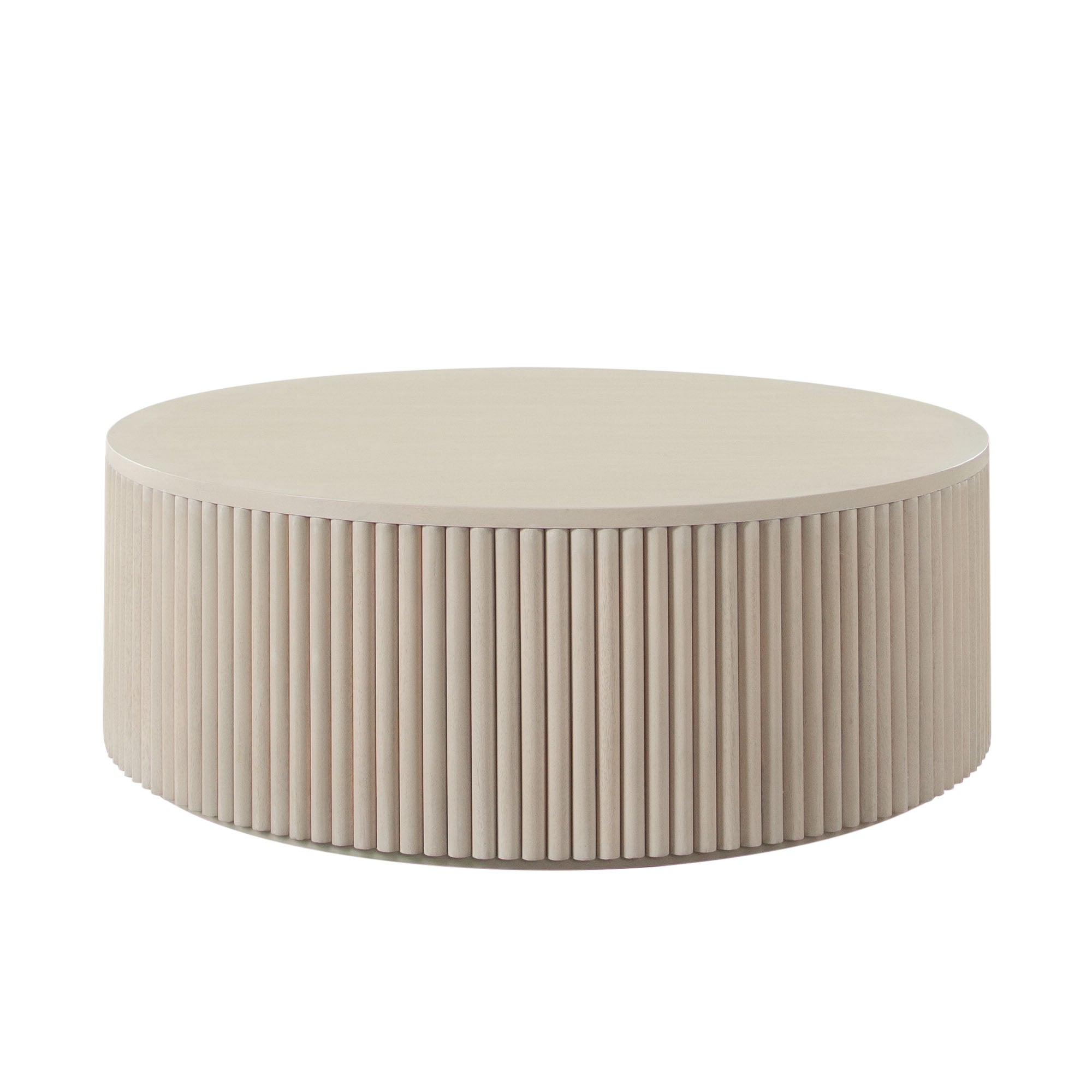 Siren 42" Round Wood Cocktail Table in Natural Finish w/ Fluted Accent Base by Diamond Sofa