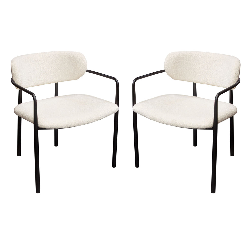 Set of (2) Skyler Dining Chairs in Ivory Boucle Fabric w/ Black Metal Frame by Diamond Sofa