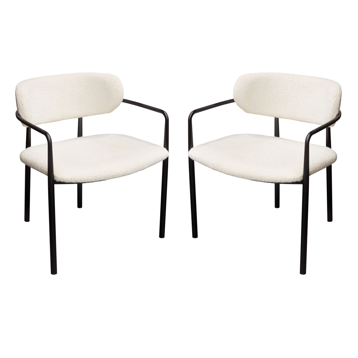 Set of (2) Skyler Dining Chairs in Ivory Boucle Fabric w/ Black Metal Frame by Diamond Sofa