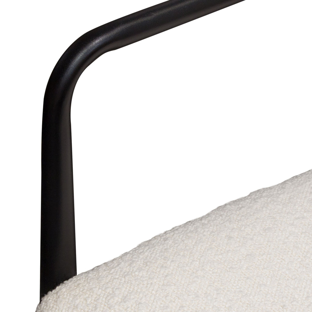 Set of (2) Skyler Dining Chairs in Ivory Boucle Fabric w/ Black Metal Frame by Diamond Sofa - styled in a staged room by Center Stage Home Design