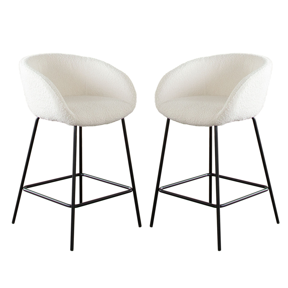 Set of (2) Skyler Counter Height Chairs in Ivory Boucle Fabric w/ Black Metal Frame by Diamond Sofa