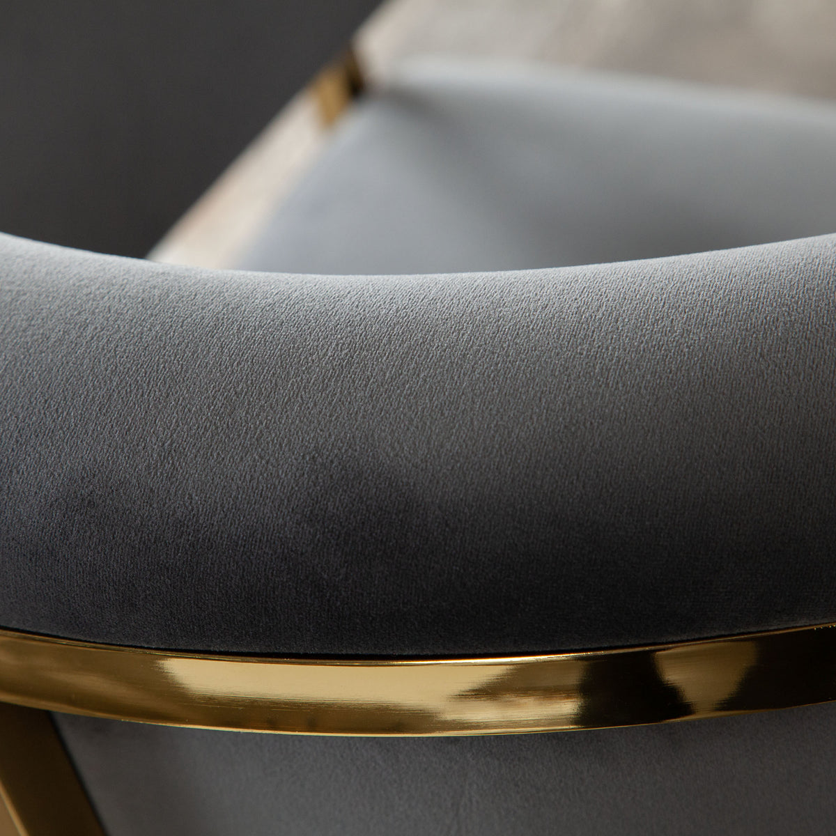 Solstice Counter Height Chair in Grey Velvet w/ Polished Gold Metal Frame by Diamond Sofa - styled in a staged room by Center Stage Home Design