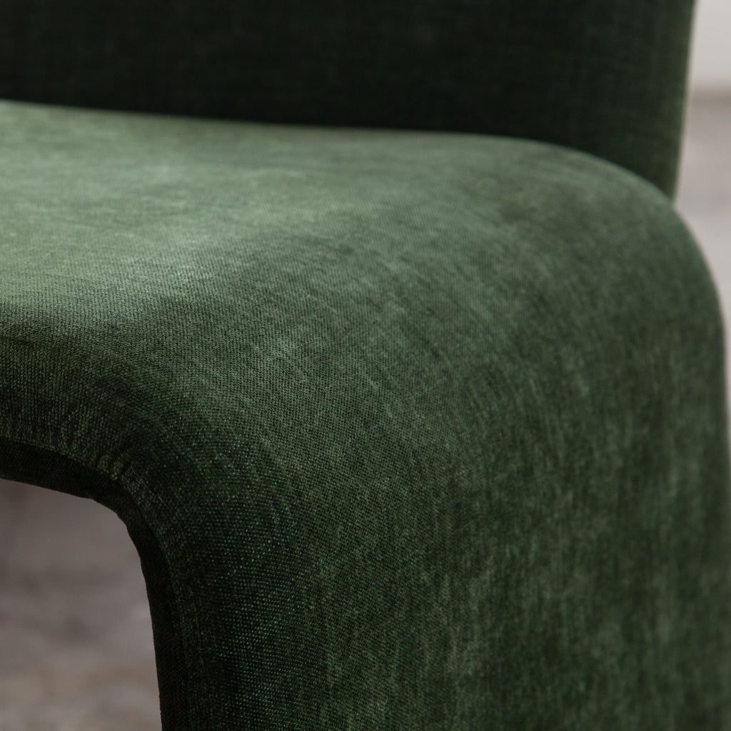 Sona Dining Chair in Spruce Green Fabric by Diamond Sofa - styled in a staged room by Center Stage Home Design