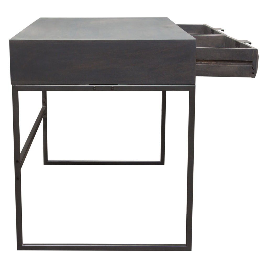 Spectrum 2-Drawer Solid Mango Wood Desk in Smoke Grey Finish w/ Gun Metal Finished Legs by Diamond Sofa