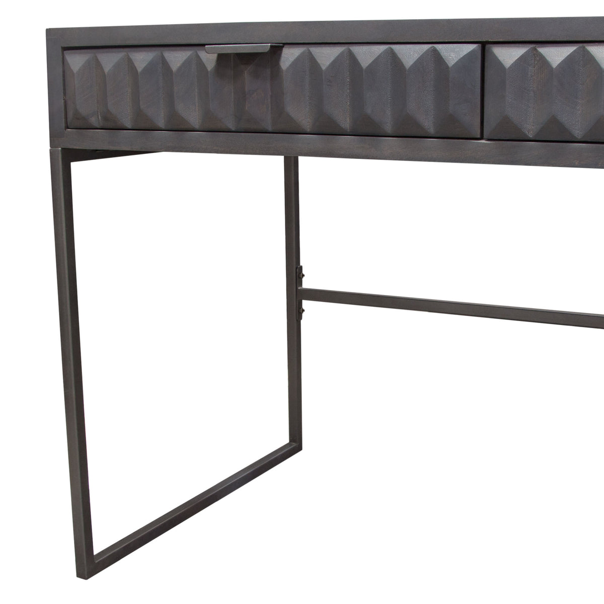 Spectrum 2-Drawer Solid Mango Wood Desk in Smoke Grey Finish w/ Gun Metal Finished Legs by Diamond Sofa