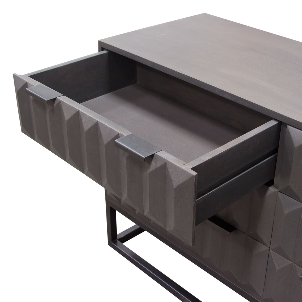 Spectrum 6-Drawer Solid Mango Wood Dresser in Smoke Grey Finish w/ Gun Metal Finished Legs by Diamond Sofa - styled in a staged room by Center Stage Home Design