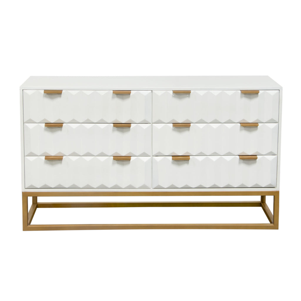 Spectrum 6-Drawer Solid Mango Wood Dresser in White Finish w/ Gold Finished Iron Legs by Diamond Sofa