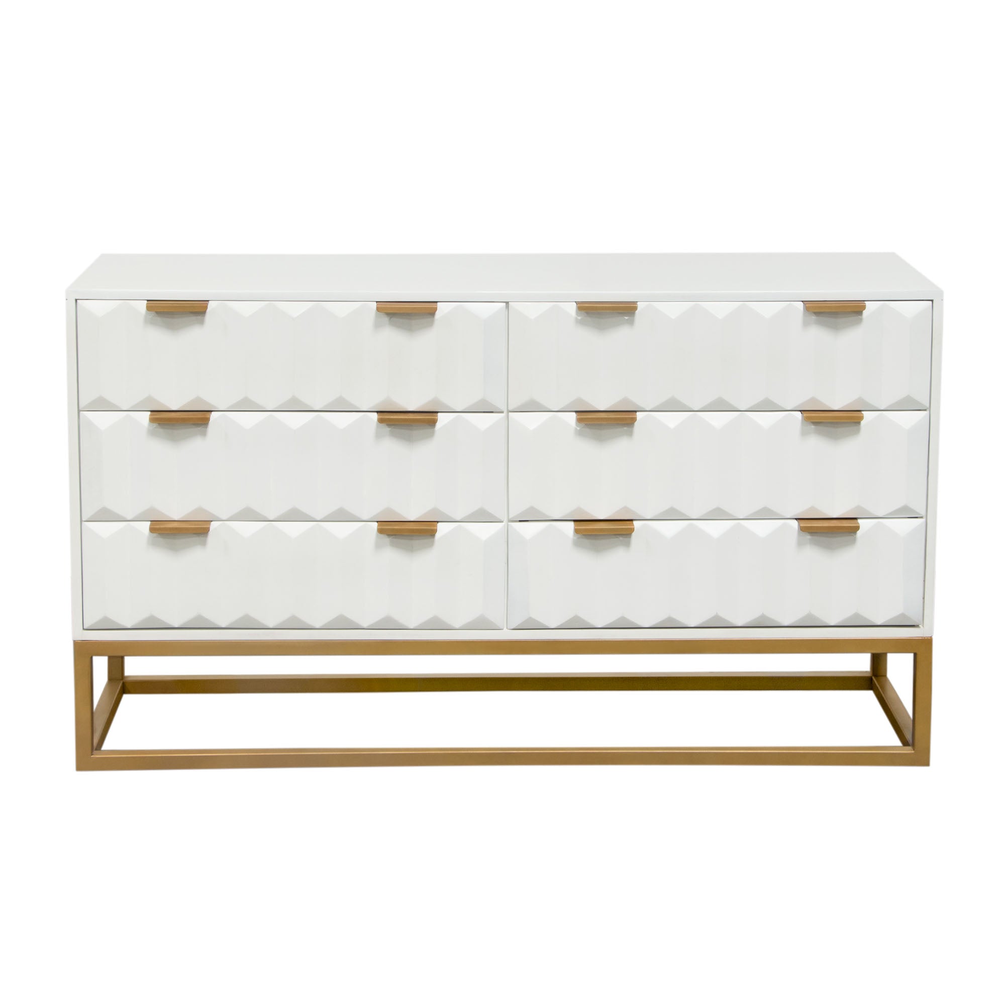 Spectrum 6-Drawer Solid Mango Wood Dresser in White Finish w/ Gold Finished Iron Legs by Diamond Sofa
