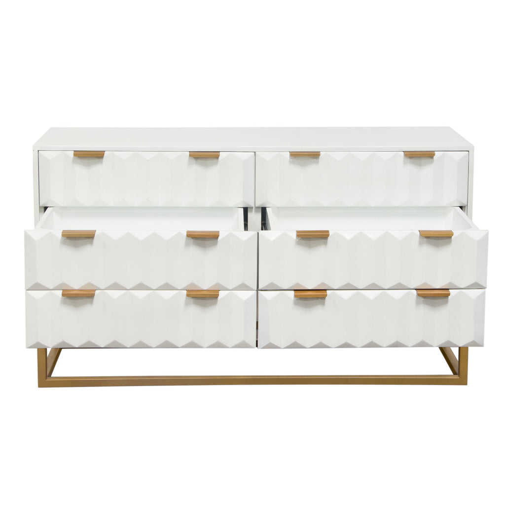 Spectrum 6-Drawer Solid Mango Wood Dresser in White Finish w/ Gold Finished Iron Legs by Diamond Sofa