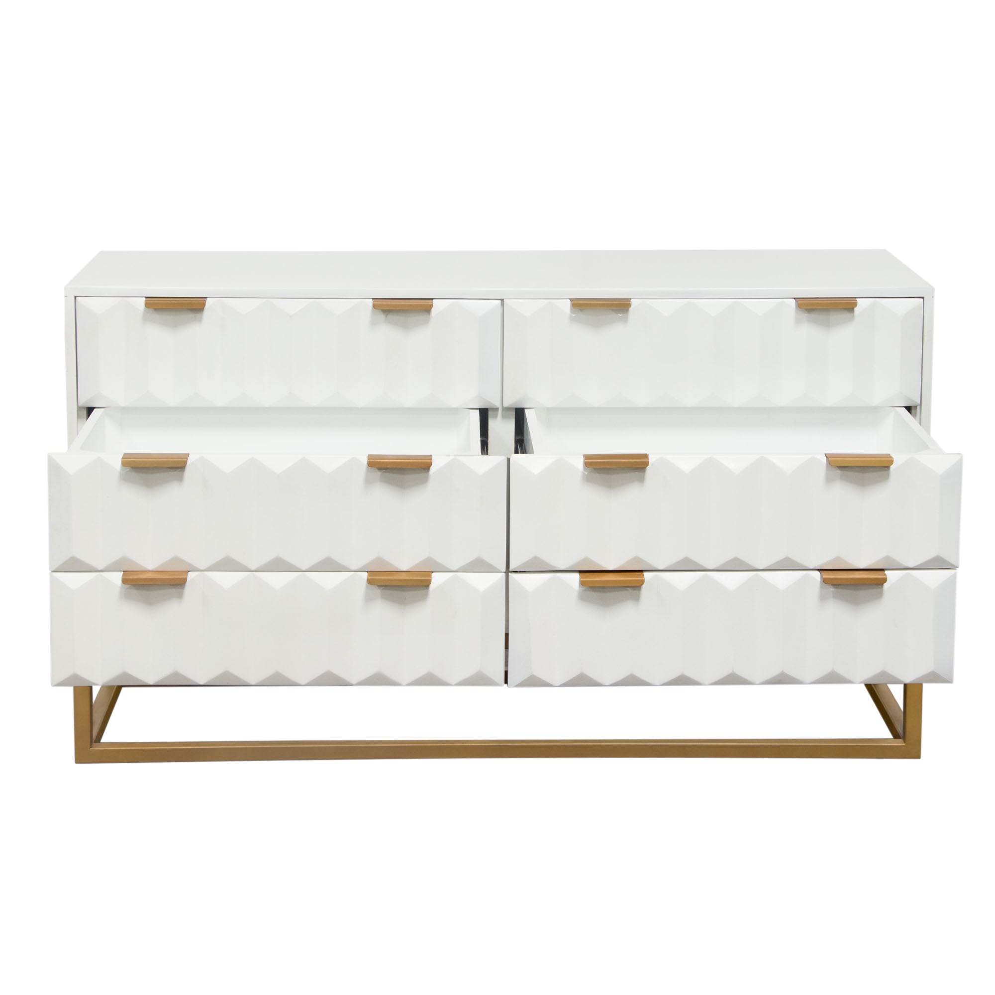 Spectrum 6-Drawer Solid Mango Wood Dresser in White Finish w/ Gold Finished Iron Legs by Diamond Sofa