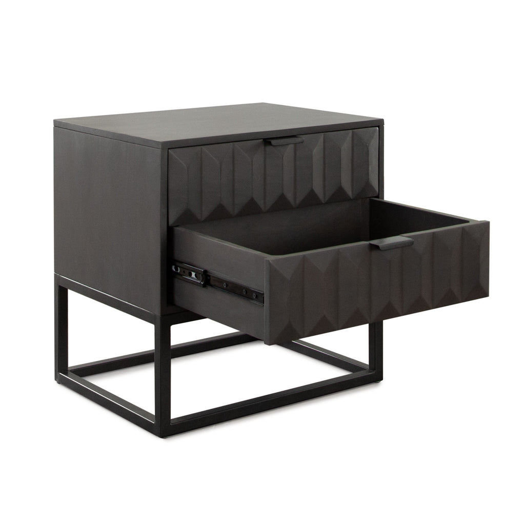 Spectrum 2-Drawer Solid Mango Wood Accent Table in Smoke Grey Finish w/ Gun Metal Finished Legs by Diamond Sofa