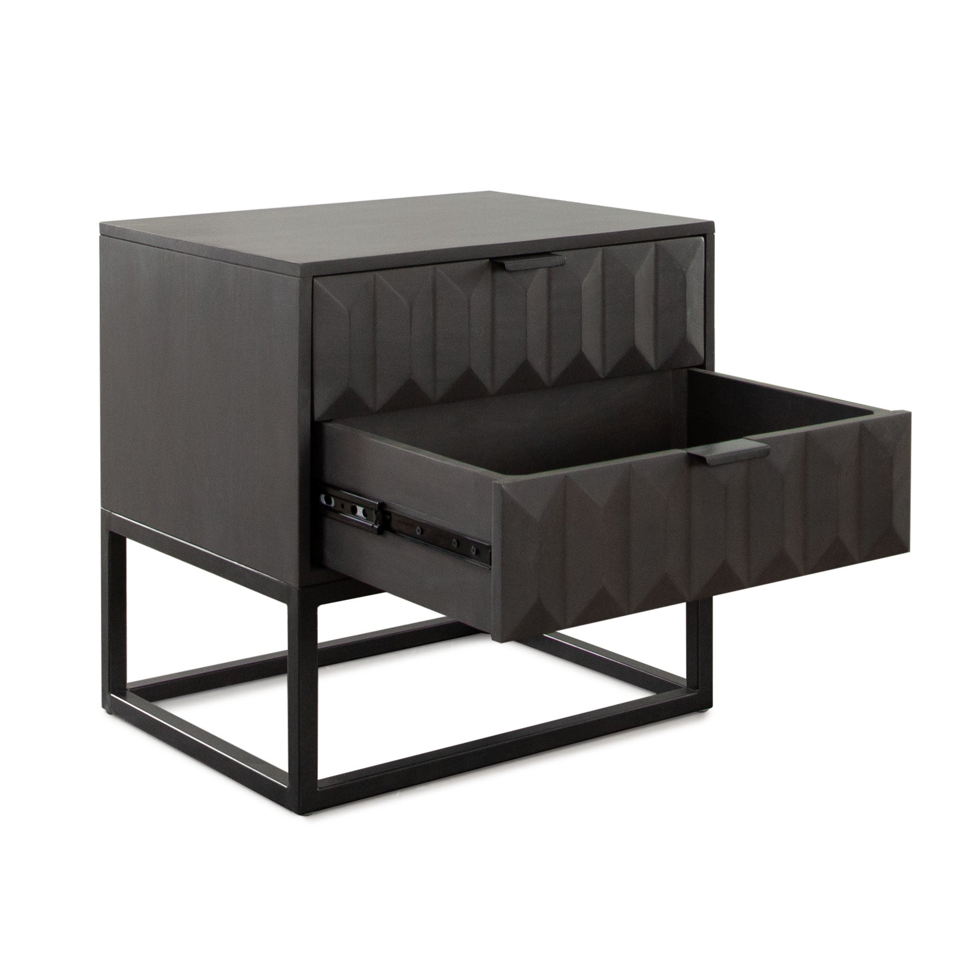 Spectrum 2-Drawer Solid Mango Wood Accent Table in Smoke Grey Finish w/ Gun Metal Finished Legs by Diamond Sofa