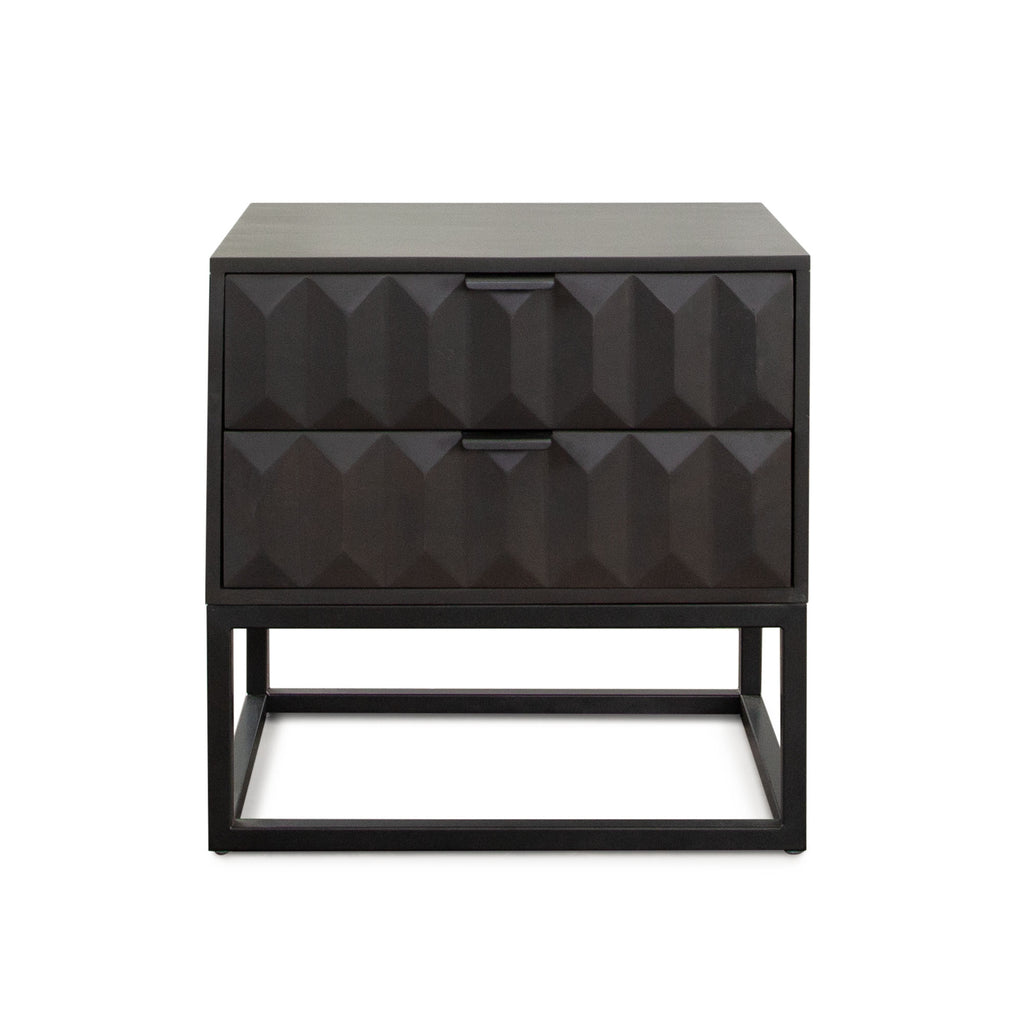 Spectrum 2-Drawer Solid Mango Wood Accent Table in Smoke Grey Finish w/ Gun Metal Finished Legs by Diamond Sofa