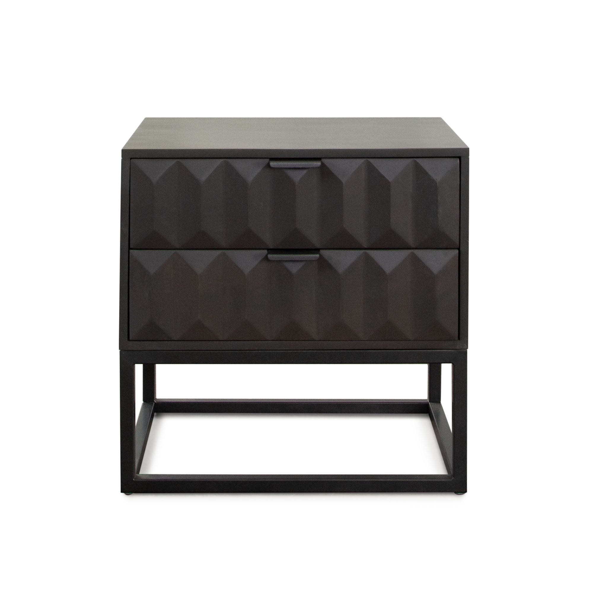 Spectrum 2-Drawer Solid Mango Wood Accent Table in Smoke Grey Finish w/ Gun Metal Finished Legs by Diamond Sofa