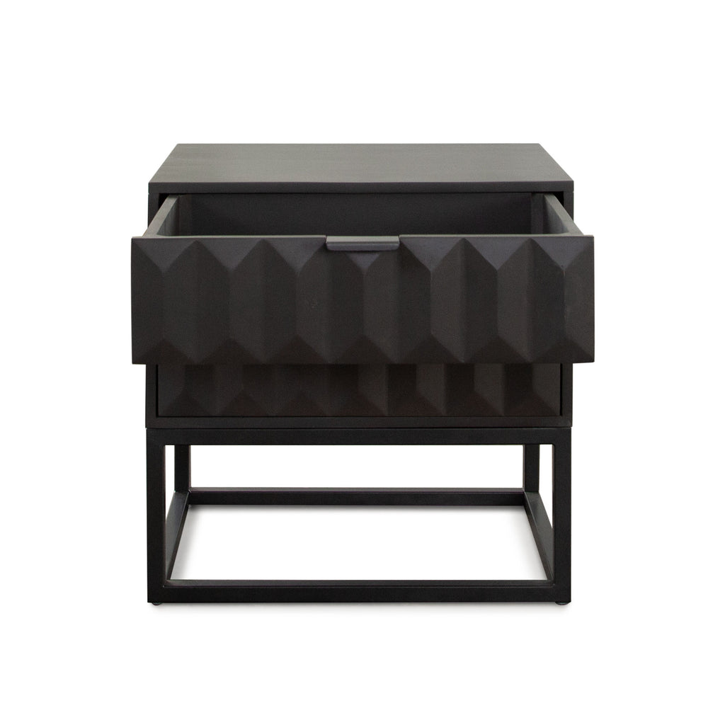 Spectrum 2-Drawer Solid Mango Wood Accent Table in Smoke Grey Finish w/ Gun Metal Finished Legs by Diamond Sofa