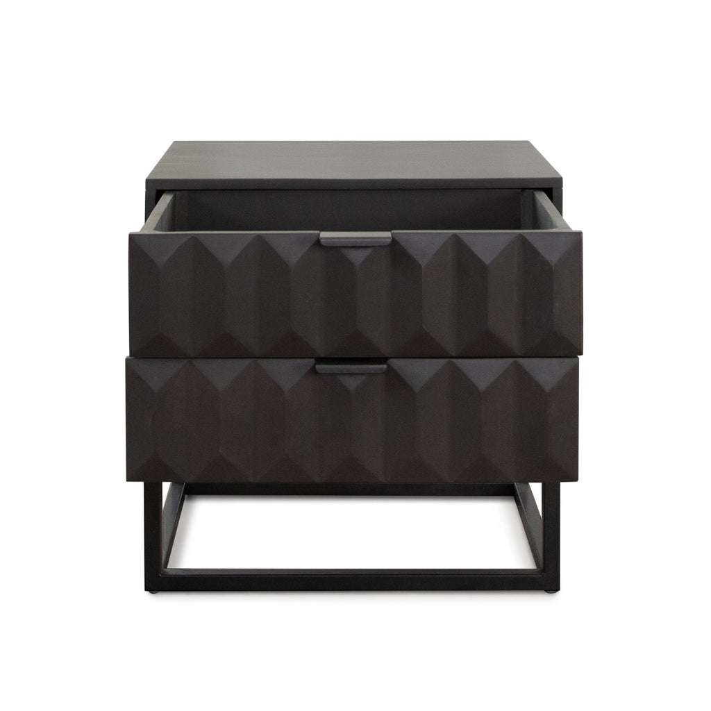 Spectrum 2-Drawer Solid Mango Wood Accent Table in Smoke Grey Finish w/ Gun Metal Finished Legs by Diamond Sofa