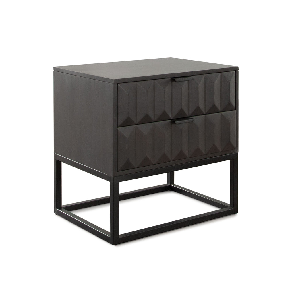 Spectrum 2-Drawer Solid Mango Wood Accent Table in Smoke Grey Finish w/ Gun Metal Finished Legs by Diamond Sofa