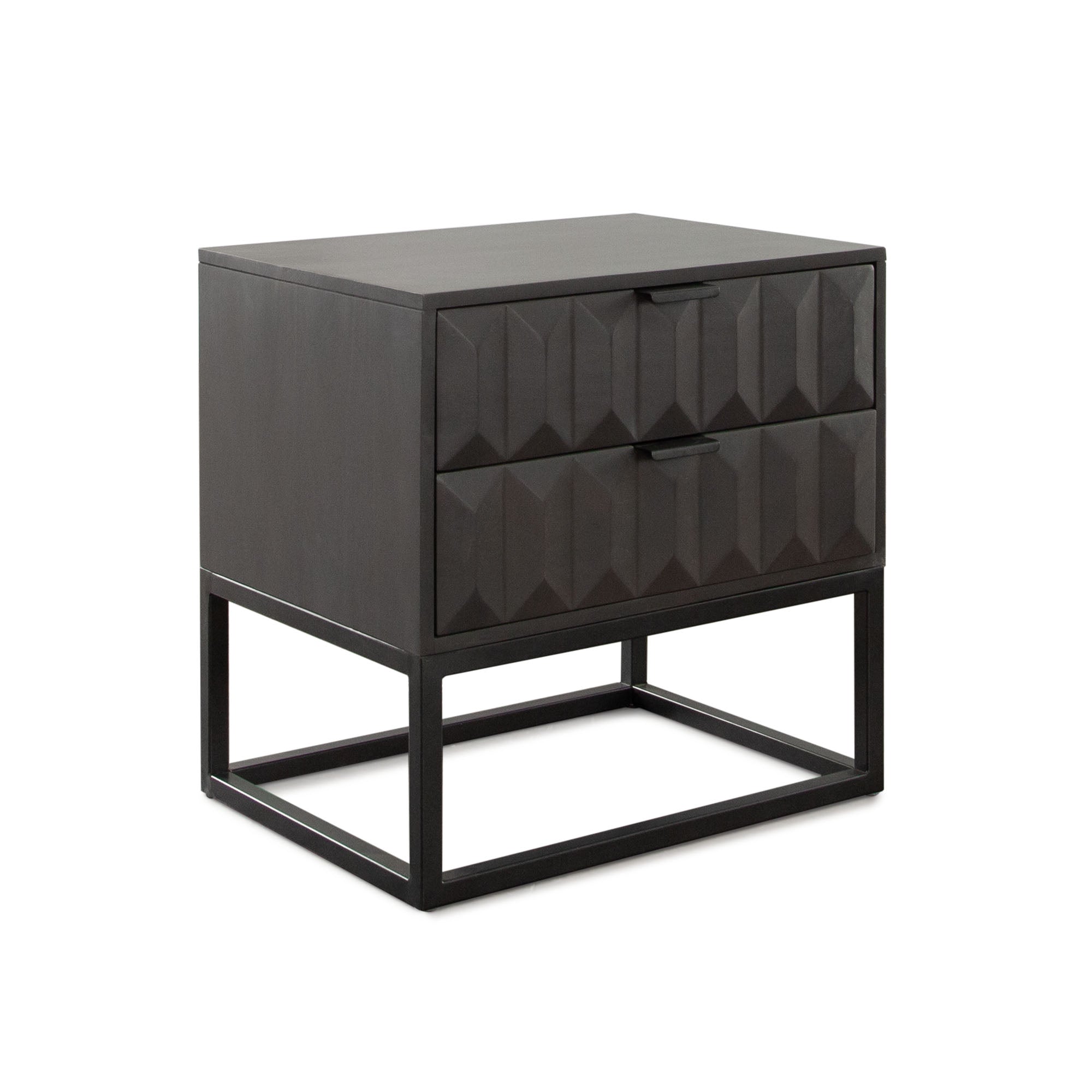 Spectrum 2-Drawer Solid Mango Wood Accent Table in Smoke Grey Finish w/ Gun Metal Finished Legs by Diamond Sofa