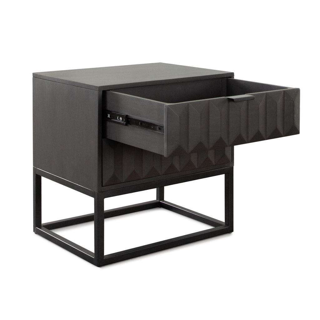 Spectrum 2-Drawer Solid Mango Wood Accent Table in Smoke Grey Finish w/ Gun Metal Finished Legs by Diamond Sofa