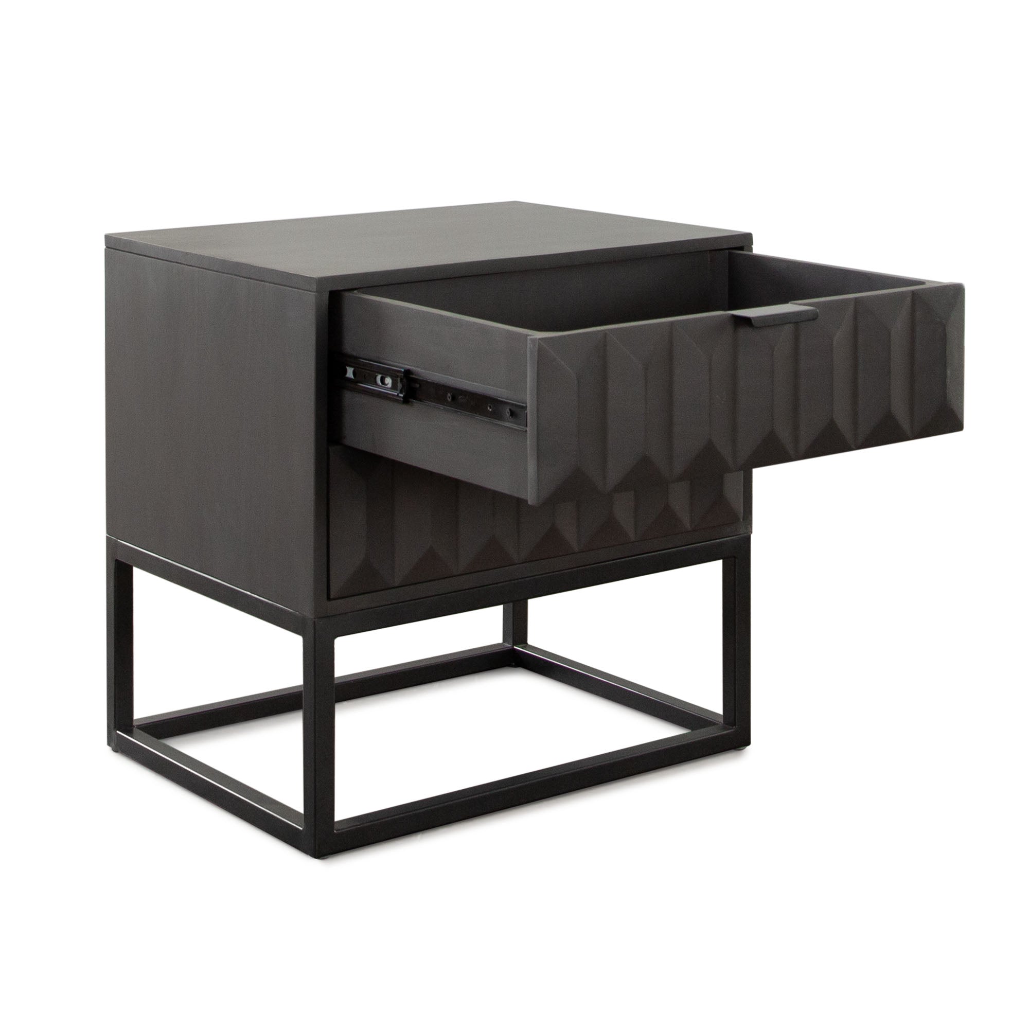 Spectrum 2-Drawer Solid Mango Wood Accent Table in Smoke Grey Finish w/ Gun Metal Finished Legs by Diamond Sofa