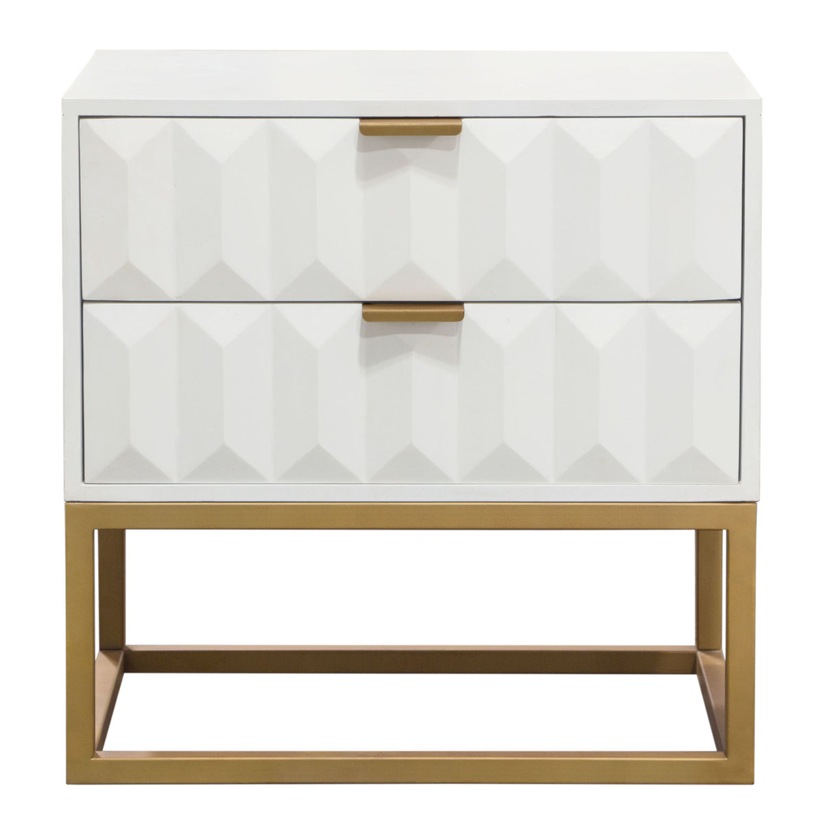 Spectrum 2-Drawer Solid Mango Wood Accent Table in White Finish w/ Gold Finished Iron Legs by Diamond Sofa