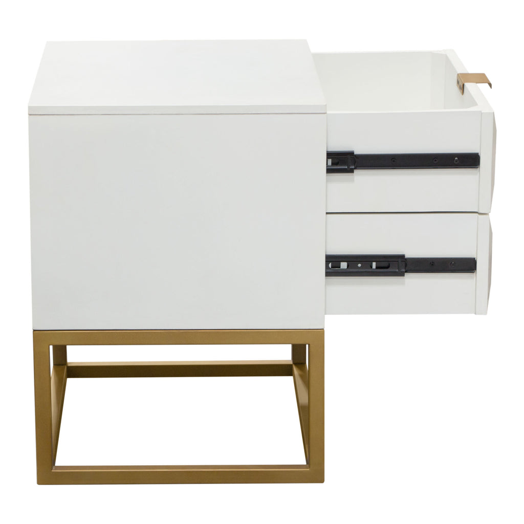 Spectrum 2-Drawer Solid Mango Wood Accent Table in White Finish w/ Gold Finished Iron Legs by Diamond Sofa