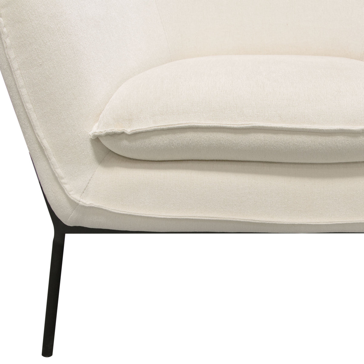 Status Accent Chair in Cream Fabric with Black Powder Coated Metal Leg by Diamond Sofa - styled in a staged room by Center Stage Home Design