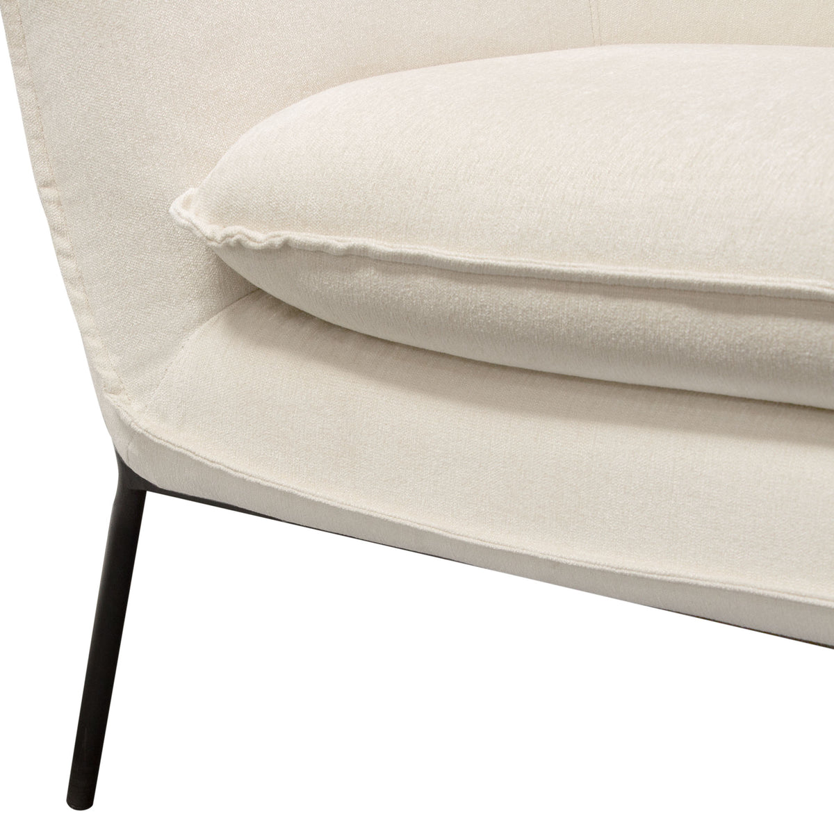 Status Accent Chair in Cream Fabric with Black Powder Coated Metal Leg by Diamond Sofa - styled in a staged room by Center Stage Home Design