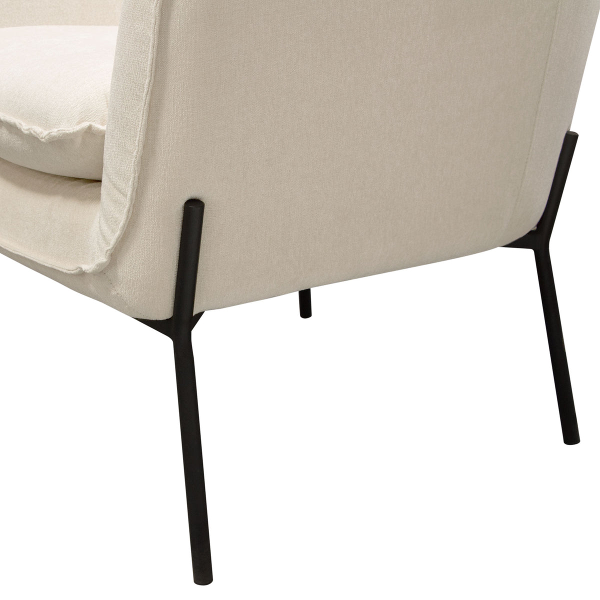 Status Accent Chair in Cream Fabric with Black Powder Coated Metal Leg by Diamond Sofa - styled in a staged room by Center Stage Home Design