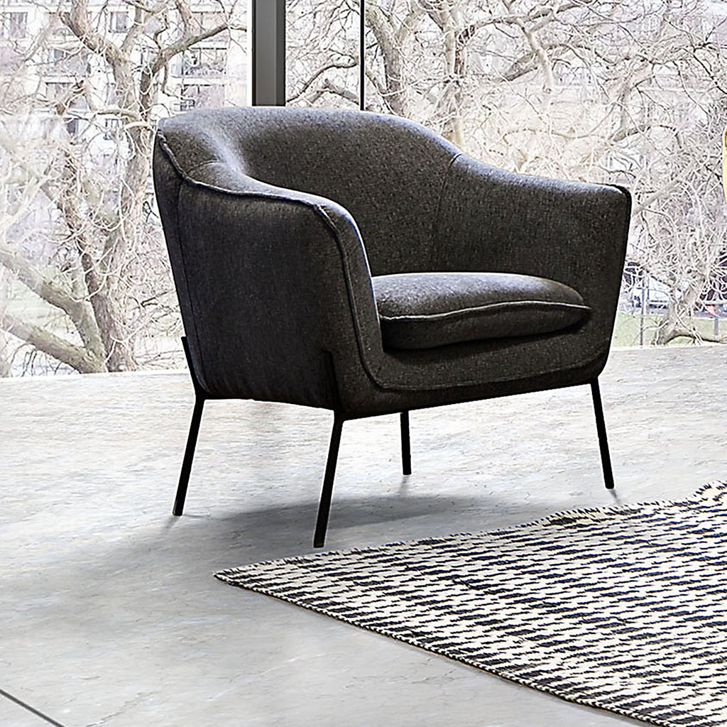 Status Accent Chair in Grey Fabric with Metal Leg by Diamond Sofa - styled in a staged room by Center Stage Home Design