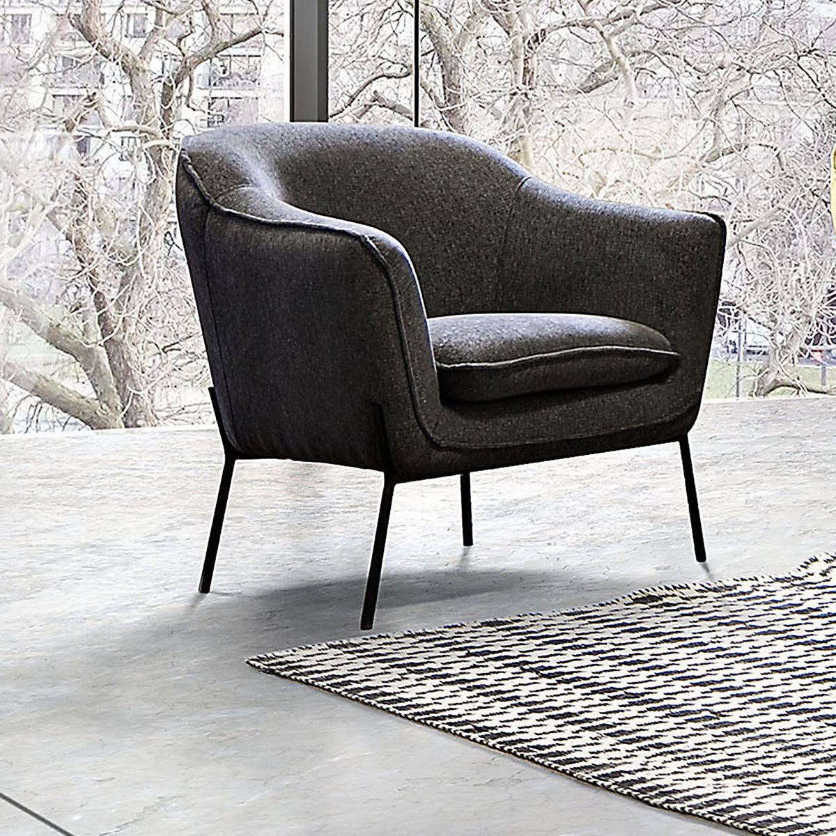 Status Accent Chair in Grey Fabric with Metal Leg by Diamond Sofa - styled in a staged room by Center Stage Home Design