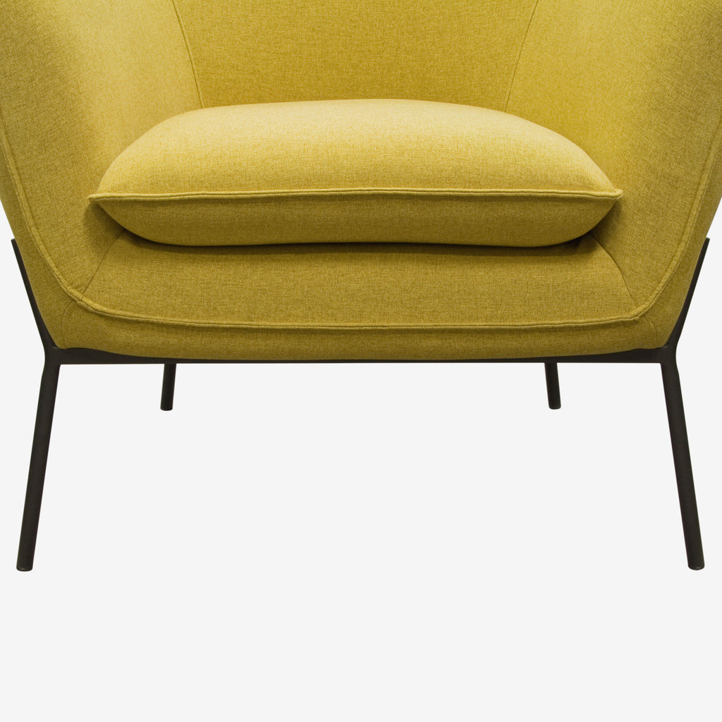 Status Accent Chair in Yellow Fabric with Metal Leg by Diamond Sofa - styled in a staged room by Center Stage Home Design
