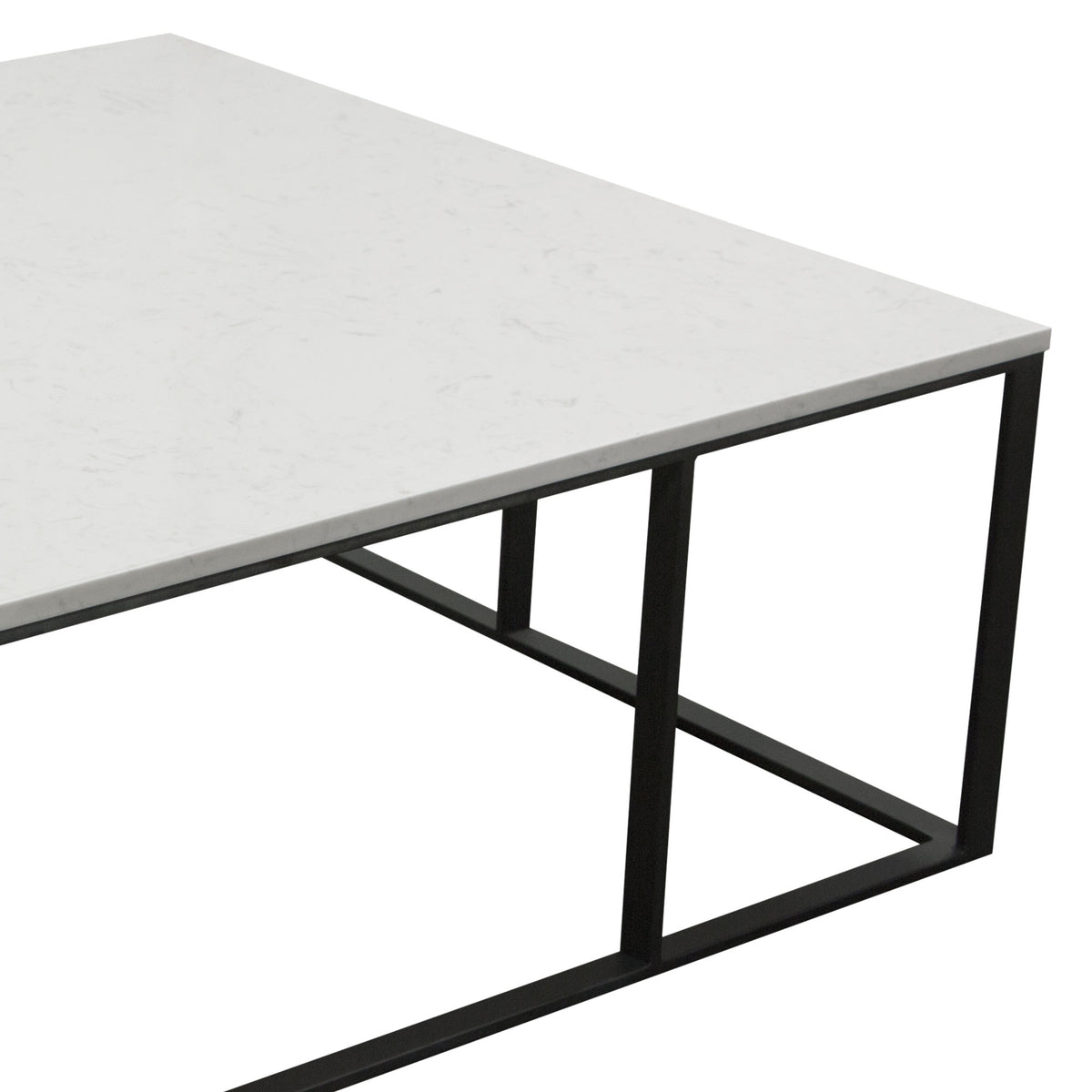 Surface Square Cocktail Table w/ Engineered Marble Top & Black Powder Coated Metal Base by Diamond Sofa - styled in a staged room by Center Stage Home Design