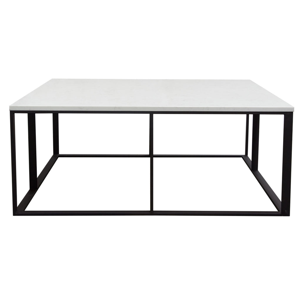 Surface Square Cocktail Table w/ Engineered Marble Top & Black Powder Coated Metal Base by Diamond Sofa