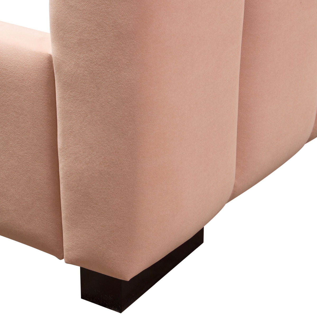 Venus Vertical Channel Tufted Eastern King Bed in Blush Pink Velvet by Diamond Sofa - styled in a staged room by Center Stage Home Design