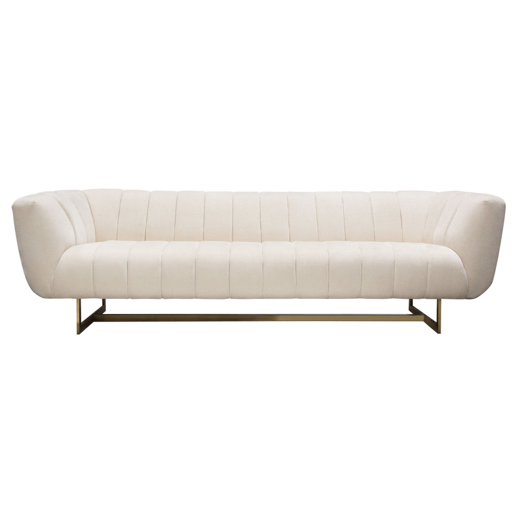 Venus Cream Fabric Sofa w/ Contrasting Pillows & Gold Finished Metal Base by Diamond Sofa