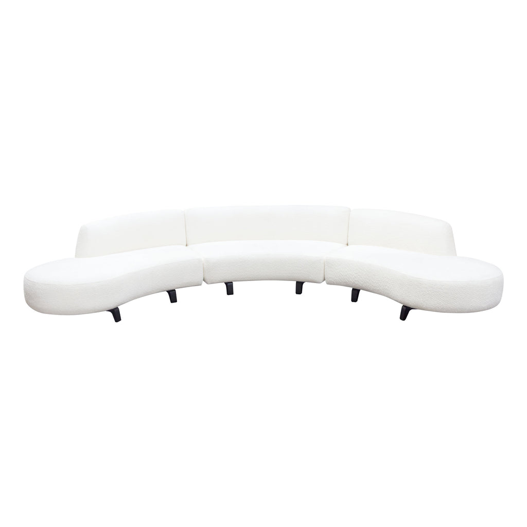 Vesper 3PC Modular Curved Armless Sofa & (2) Chaise in Faux White Shearling w/ Black Wood Leg Base by Diamond Sofa