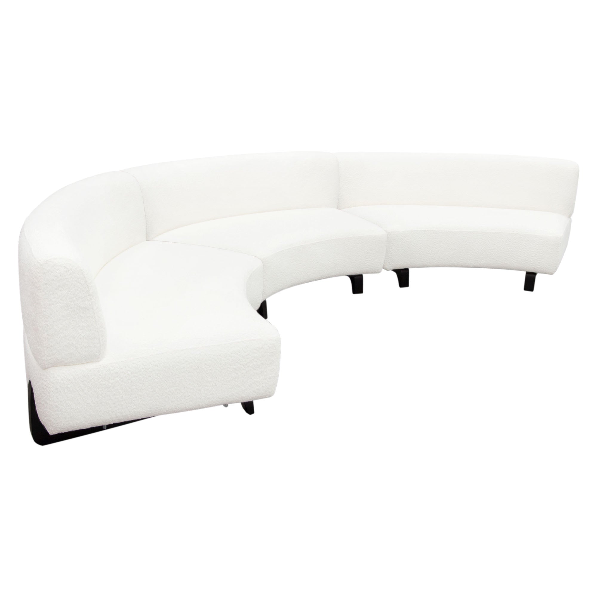 Vesper 3PC Modular Curved Armless Sofa in Faux White Shearling w/ Black Wood Leg Base by Diamond Sofa