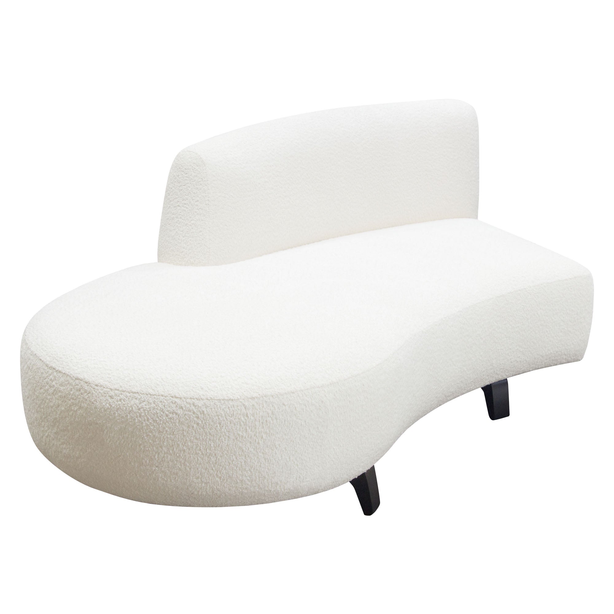 Vesper Curved Armless Left Chaise in Faux White Shearling w/ Black Wood Leg Base by Diamond Sofa
