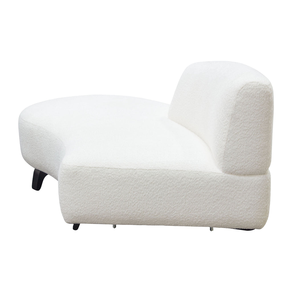 Vesper Curved Armless Left Chaise in Faux White Shearling w/ Black Wood Leg Base by Diamond Sofa
