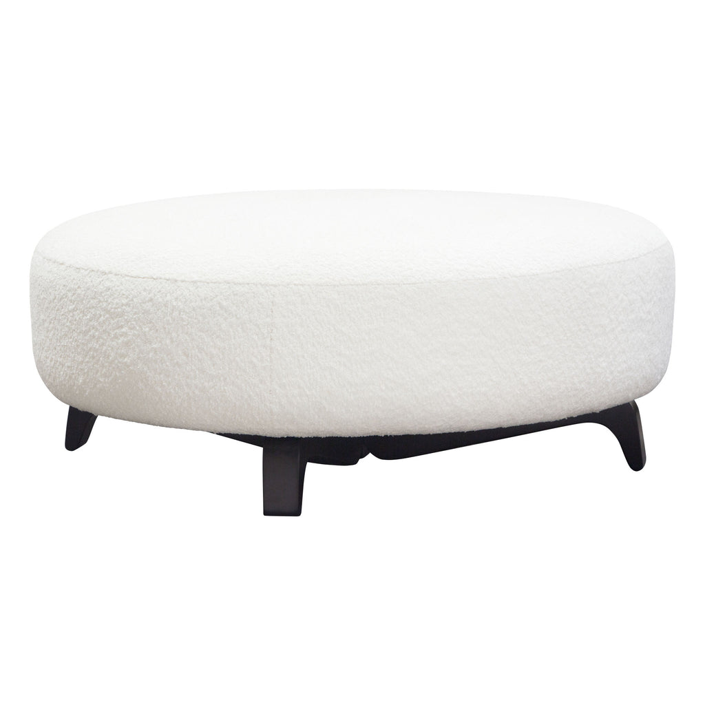 Vesper Round Ottoman in Faux White Shearling w/ Black Wood Leg Base by Diamond Sofa