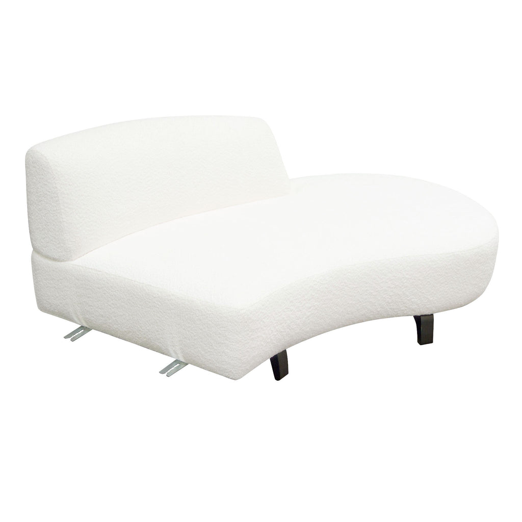 Vesper Curved Armless Right Chaise in Faux White Shearling w/ Black Wood Leg Base by Diamond Sofa