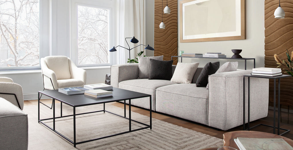 Vice 2PC Modular Sofa in Barley Fabric by Diamond Sofa - styled in a staged room by Center Stage Home Design