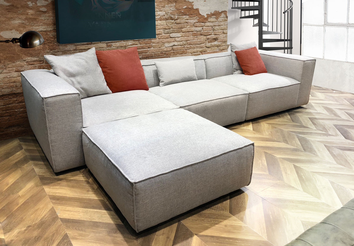 Vice 4PC Modular Sectional in Barley Fabric with Ottoman by Diamond Sofa - styled in a staged room by Center Stage Home Design