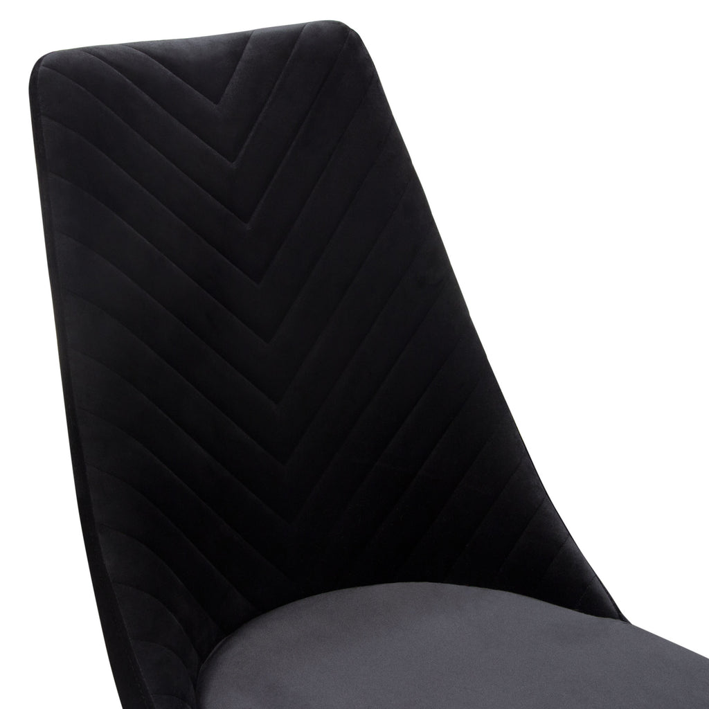Vogue Set of (2) Dining Chairs in Black Velvet with Polished Gold Metal Base by Diamond Sofa - styled in a staged room by Center Stage Home Design
